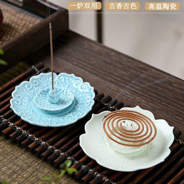 莲花线香香插家用香炉室内熏香檀香炉陶瓷插香盘香座创意香托摆件,家居饰品,香托/香盘/香座/香插,淘宝优惠券,粉丝福利购,淘宝优惠卷