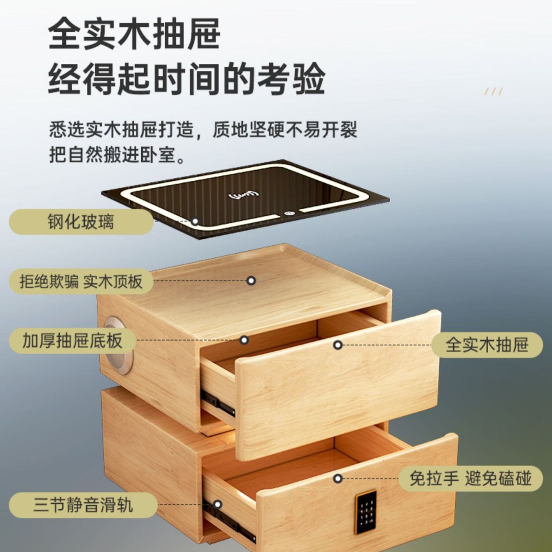 智能床头柜轻奢高级感实木床边柜2024新款家用卧室保险柜储物柜子