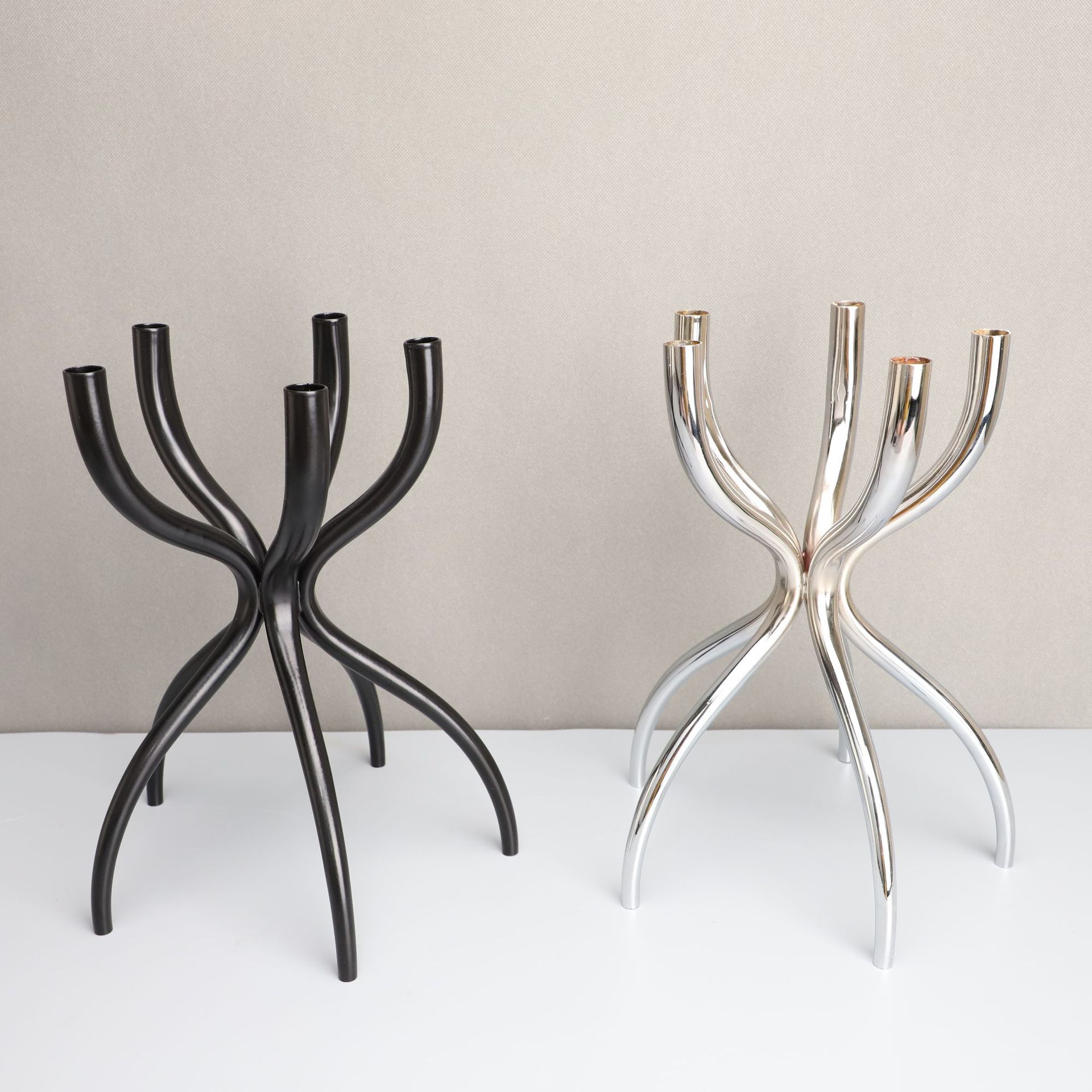 新中式金属五头烛台样板房书房客厅餐厅电视柜玄关软装饰品摆件