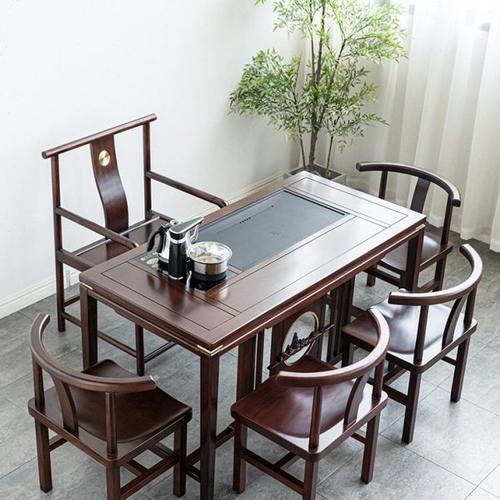 茶桌茶台实木乌檀木家用简约乌金石茶盘功夫泡茶桌会客桌家用阳台