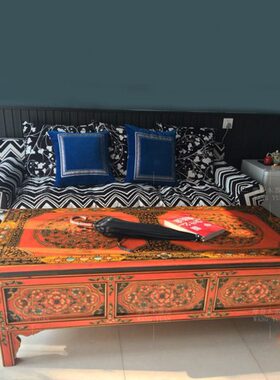 新中式长方形复古木质个性客厅茶几藏式创意收纳彩绘桌子实木家具