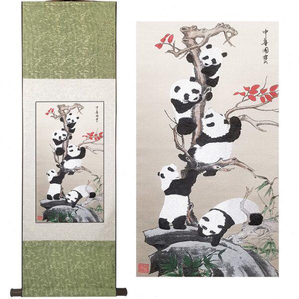 蜀锦丝绸卷轴挂画客厅装饰画中国风特色礼品送老外四川特色礼物