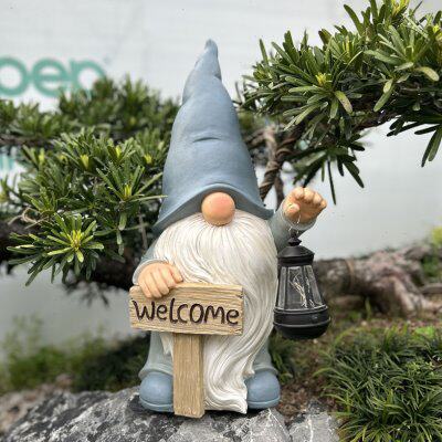 花园别墅户外树脂精灵欢迎牌装饰品庭院田园景观工艺园太阳能摆件