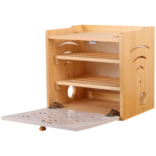 路由器收纳盒实木插排插座电源线收纳箱无线wifi光猫机顶盒置物架