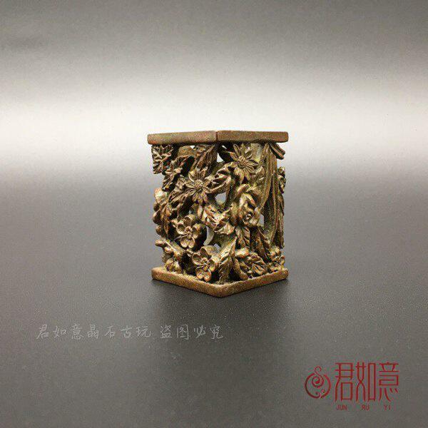 实心铜梅花盖置 雕花镂空方形茶壶盖盖置茶道茶艺摆件茶宠
