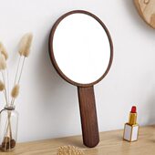 实木手柄化妆镜子中国风便携梳妆镜大手持手拿美容LOGO定制刻字