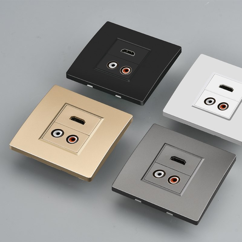 家恩86型暗装多媒体面板4K电视高清线HDMI带红白AV莲花音频插座