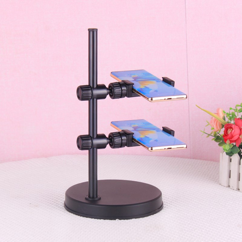 桌面双机位手机直播支架俯拍可升降万向旋转多机位重叠多平台手机