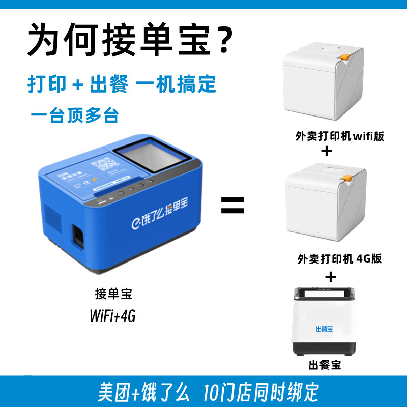 饿了麽外送接单宝WIFI+4G云打印扫码出餐All抖音来客美团外送自动