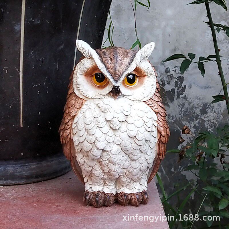 跨界阳台庭院园林装饰模拟猫头鹰饰品树脂动物模型小庭院园林绿化