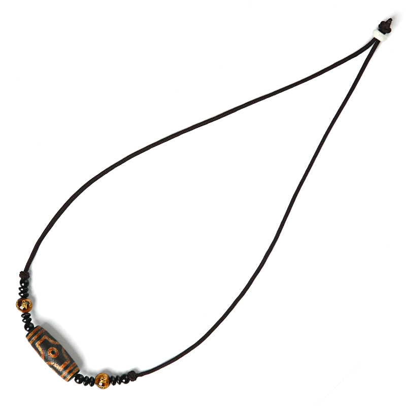 西藏一三六眼老料天珠民族风化纹颈饰玛瑙包浆男士女吊坠锁骨项链