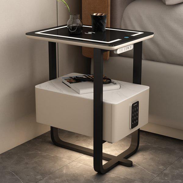 带灯无线充电智能床头柜简约现代实木轻奢小户型窄迷你岩板床边柜,住宅家具,智能床头柜,淘宝优惠券,粉丝福利购,淘宝优惠卷