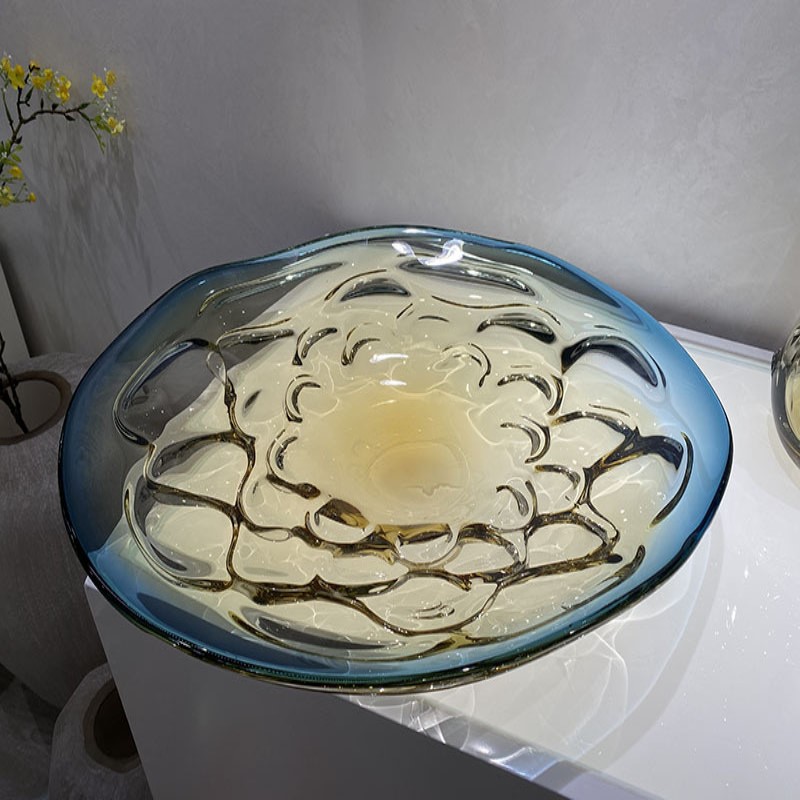 现代轻奢高档厚重玻璃果盘茶几样板间艺术琉璃水果盘客厅干果盘摆