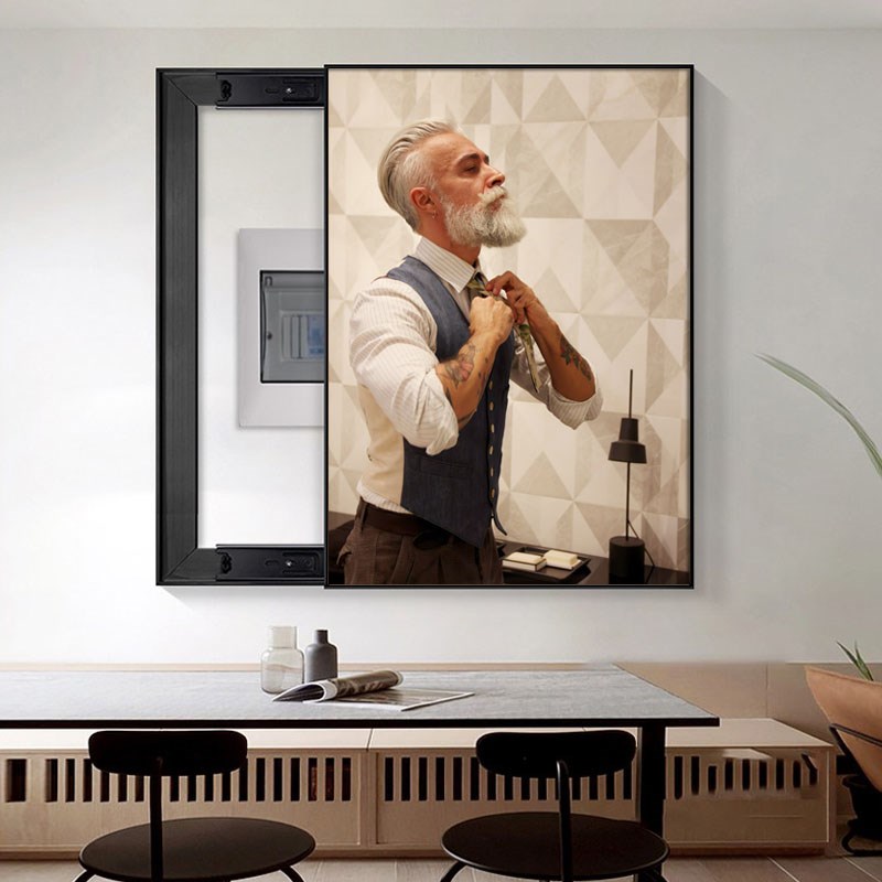 复古男士油头发型理发店电表箱装饰画遮挡箱电表盒配电箱电闸挂画