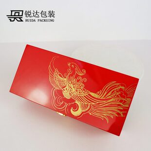 现货 大红色钢琴烤漆凤钗盒 喷漆三金首饰盒 发钗结婚首饰木盒