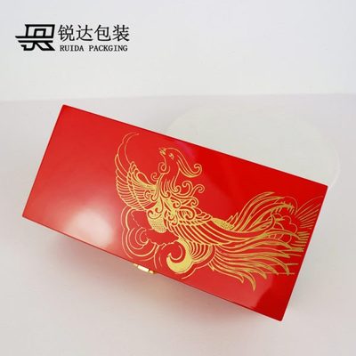 现货 大红色钢琴烤漆凤钗盒 喷漆三金首饰盒 发钗结婚首饰木盒