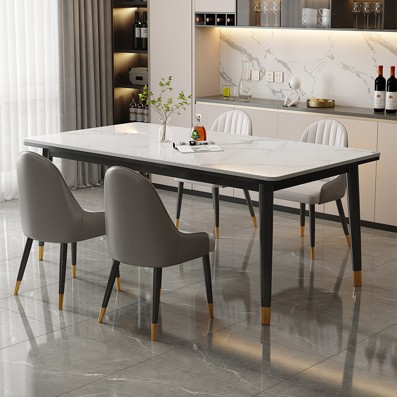 岩板餐桌轻奢e现代简约小户型吃饭桌2023新款长方形家用餐桌椅组