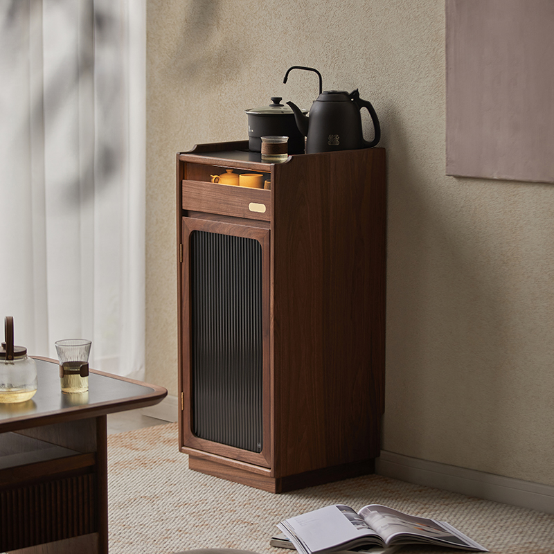 实木窄茶吧机智能饮水机即热式黑D胡桃木自动上水茶水柜下置水桶