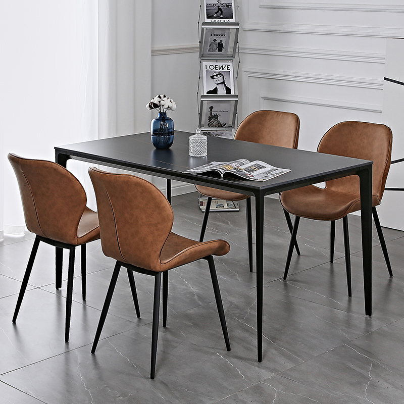 北欧轻奢岩板餐桌现代简约吃饭家用小户型长方形餐桌X椅组合桌子