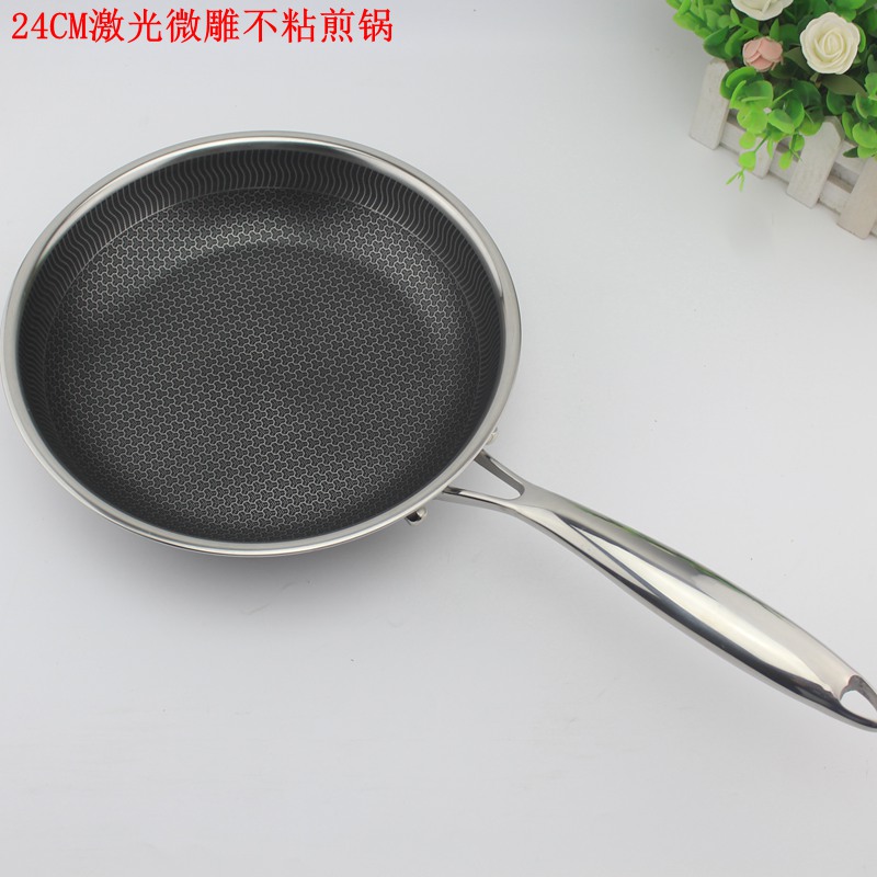 微瑕清货出口18-10不锈t钢煎锅平底锅不粘锅三层钢304煎锅24CM