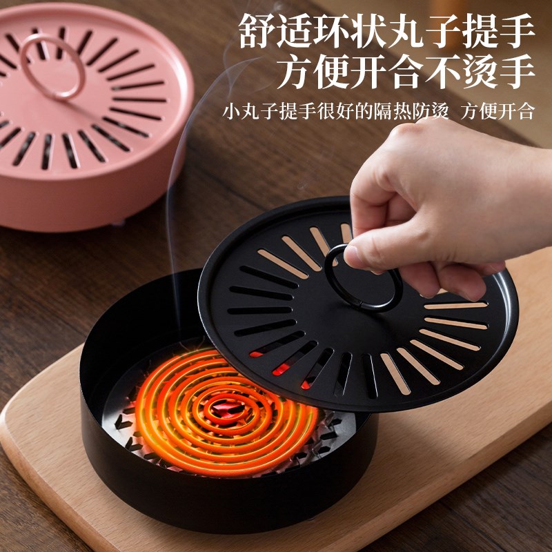 防火蚊香盒不锈钢蚊香盘托带盖除C蚊盒创意接灰蚊香支架檀香蚊香