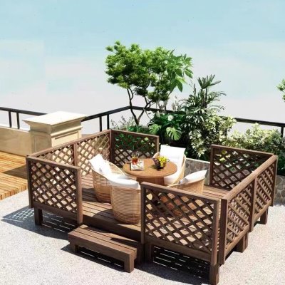 防腐木户外小花园亭子平台护栏庭院阳台篱笆网栅栏围栏榻榻米露台