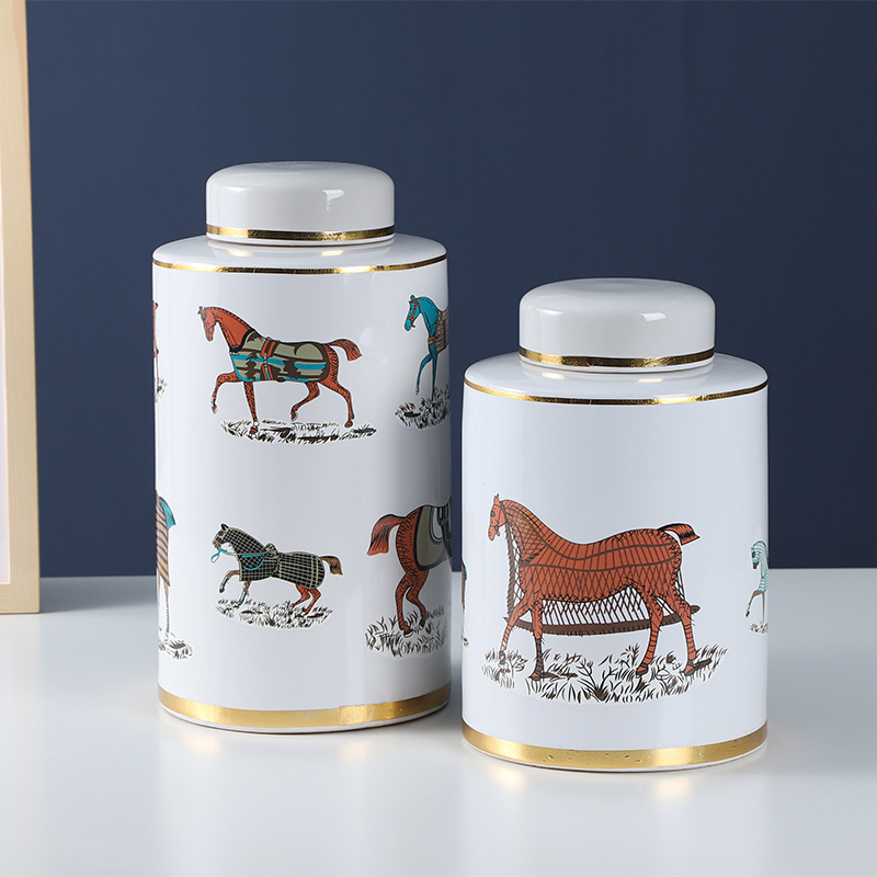 现代简约陶瓷罐子花瓶摆件装饰罐套装样板间家居摆设装饰品干花瓶