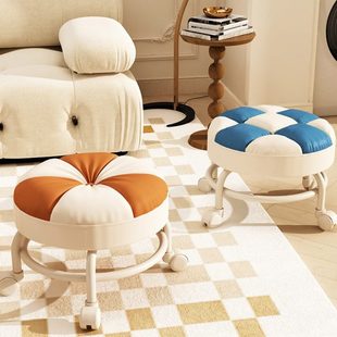 滑轮矮凳家用小凳子静音万向轮懒人带娃学步轮滑凳美缝擦地圆板凳