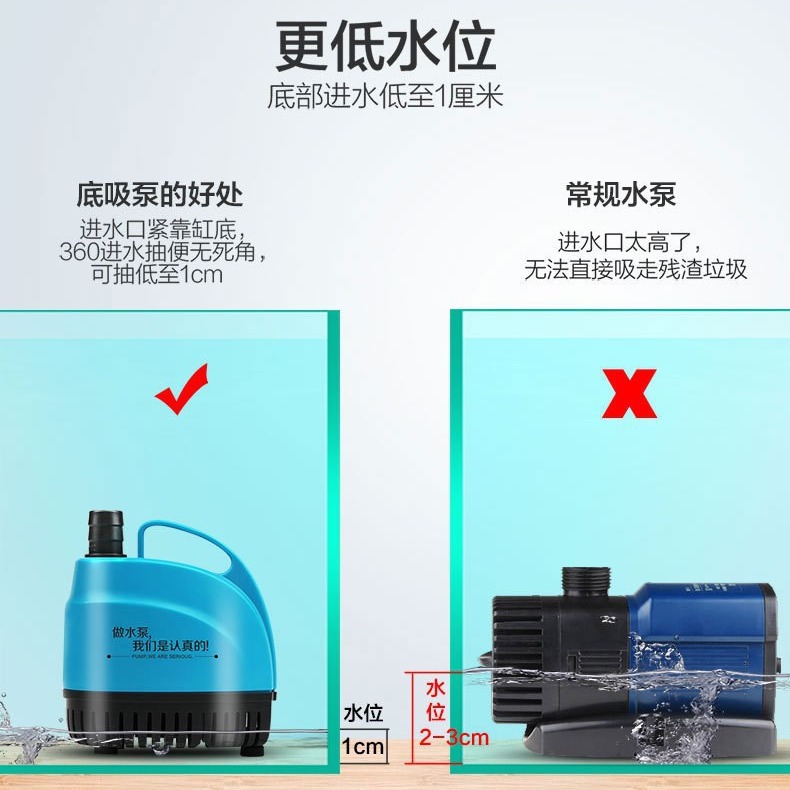 创宁底吸泵静音潜水泵小型抽水泵鱼缸低水位循环换水泵鱼池吸水泵