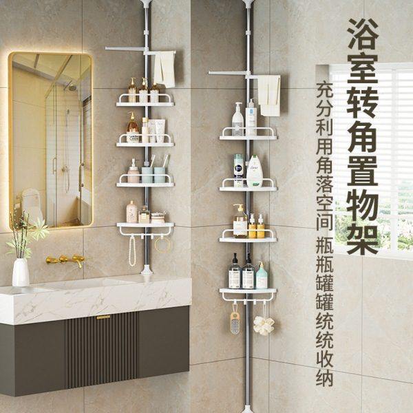 顶天立地不锈钢置物架四层墙角架浴室转角三角架浴室伸缩收纳架子
