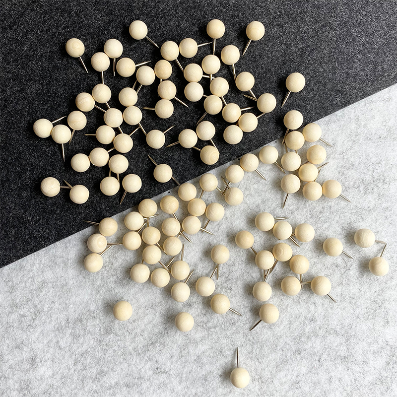 100个木质圆形图钉原木色软木C板毛毡照片墙按钉工字钉幼儿园钉