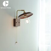 2023新款 复古飘窗床头楼梯背景墙自带开关小灯具 左右旋转壁灯日式