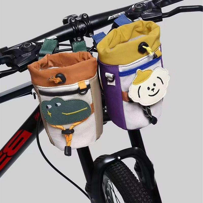 2024新款超可k爱露营风自行单车骑行挂包水壶杯前车筐收纳包