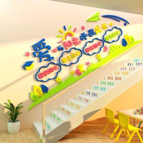 幼儿园楼梯墙面装饰成品环创主题背景布置托管班前台中心贴画扶手