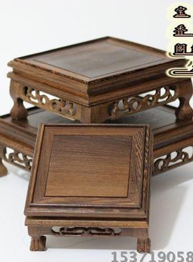 红木雕工艺品摆件鸡翅木虎脚正方形底座奇玉石花盆景架子实木底座