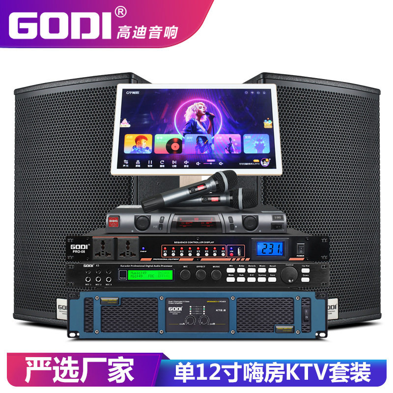 GODI 专业酒吧KTV音响套装单12寸家庭K歌嗨房舞台音箱点歌机全套