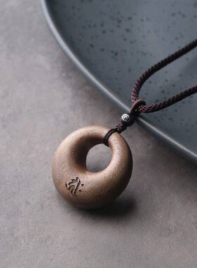 平安扣文莱软丝沉香木安神项链项坠吊坠毛衣链男女定制刻字礼物