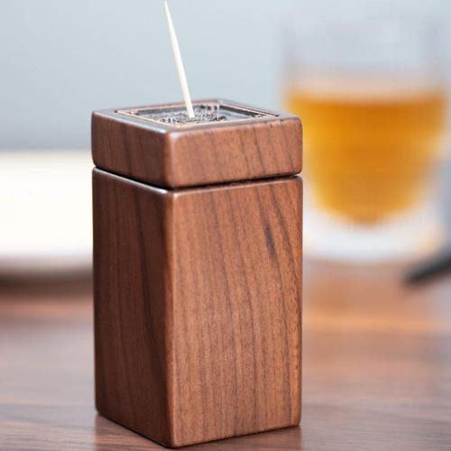 黑胡桃木牙签盒家用高档个性创意中式餐厅便携复古商用实木牙签筒