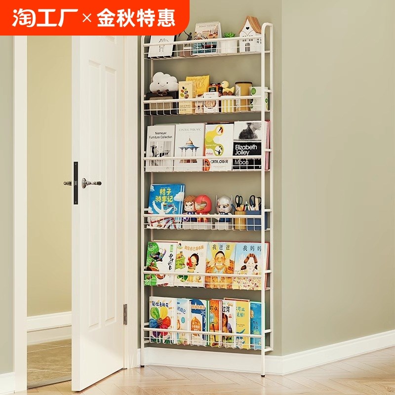 门后书架置物架壁挂式墙上铁艺超薄书柜钢制P夹缝收纳柜多层厨房