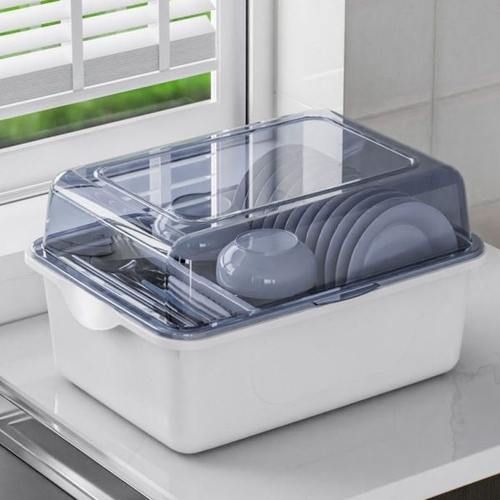 装碗筷收纳盒厨房家用带盖碗碟置物架塑料宿舍碗柜碗箱可沥水碗架