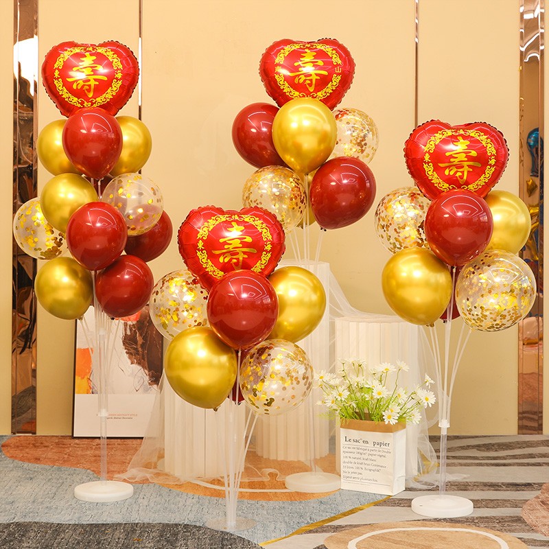 寿宴场景布置背景墙6p0岁老人生日气球桌飘立柱路引支架会场装饰