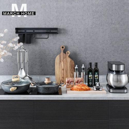 新中式样板间厨房组合装饰品摆件砧板面包灶台搅面机道具软装展厅