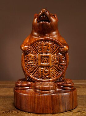 花梨木雕老鼠摆件实木质雕刻十二生肖鼠家居客厅电视柜装饰工艺品