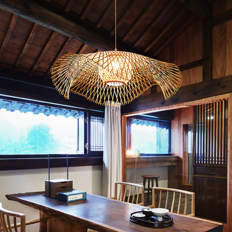 中式竹编吊灯客厅餐厅饭店复古灯饰禅意茶室O日式民宿仿古帽子灯