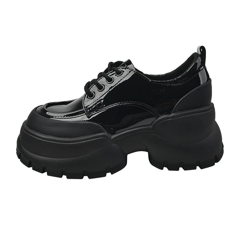 英伦风法式厚底增高小皮鞋女秋季深口单鞋2023新T款黑色松糕乐福