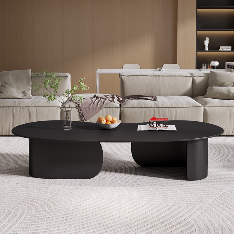 异形意式岩板极简黑色轻r奢腰果网红家用办公室茶几客厅2024新款