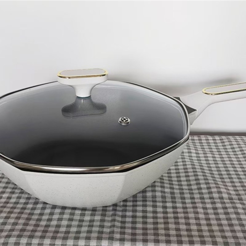 网红八角锅铝制平底锅家用炒菜锅燃F气灶电磁炉通用复底不粘炒锅