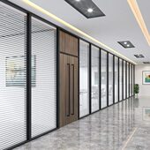 青岛办公室玻璃隔断墙酒店铝合金隔墙屏风双玻百叶办公隔音高隔断