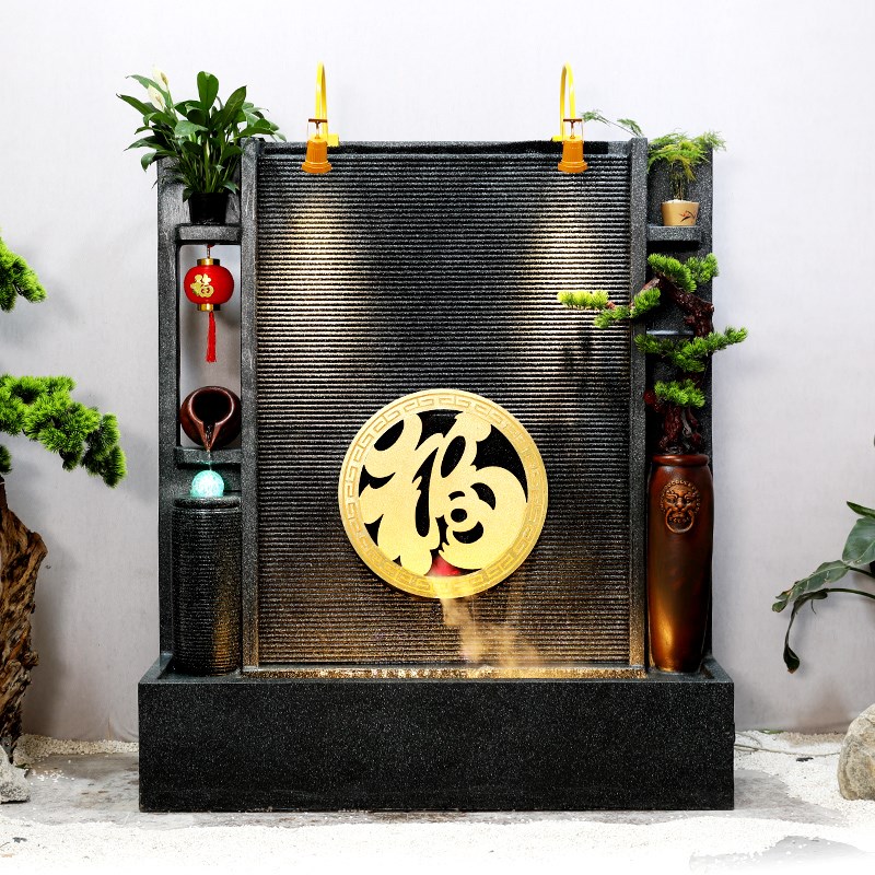 水幕墙流水屏风客厅玄关隔断办公室酒店庭院景观T鱼池假山喷泉摆