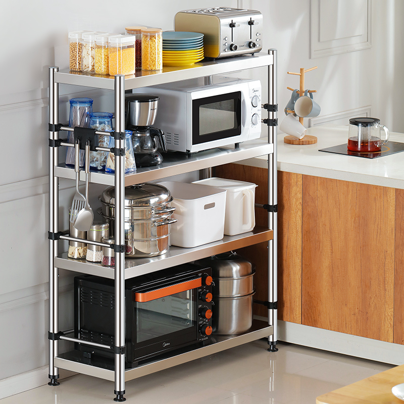 不锈钢厨房置物i架落地多层微波炉架子收纳储物架烤箱橱柜家用货